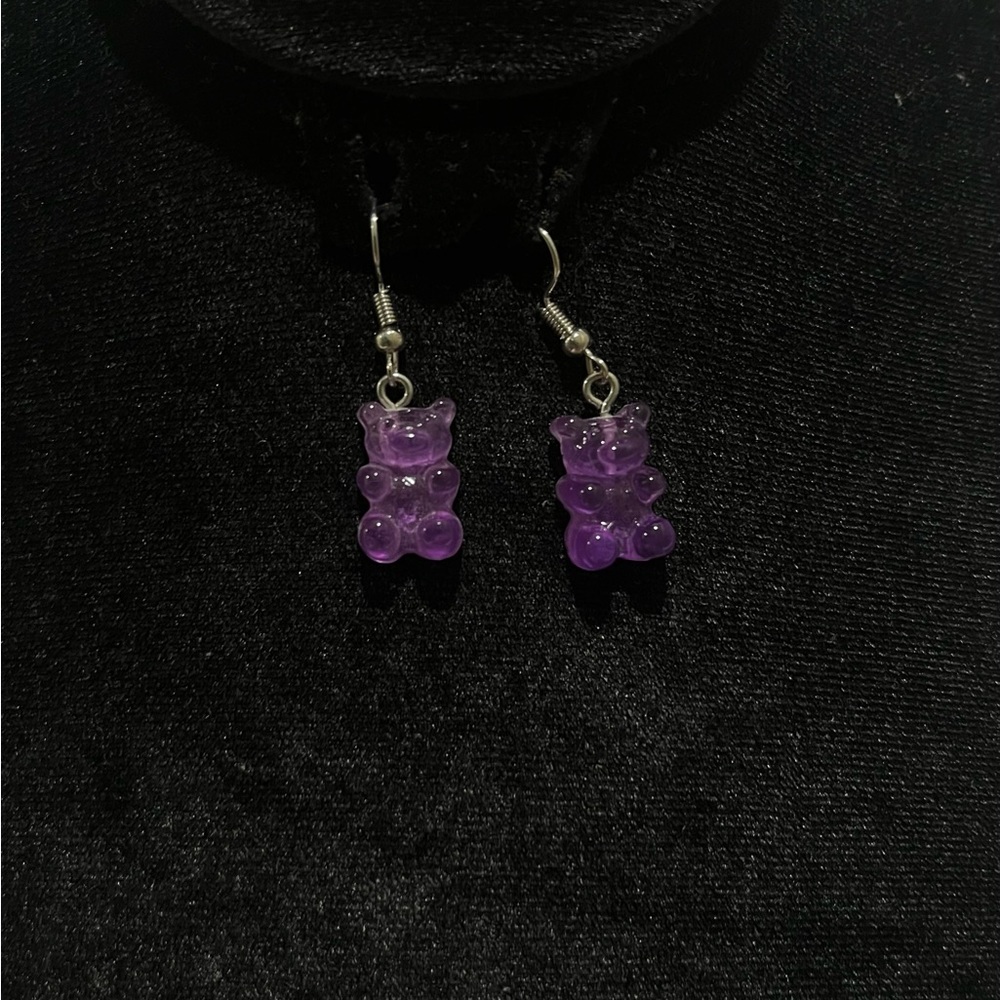 Purple gummy bear earrings